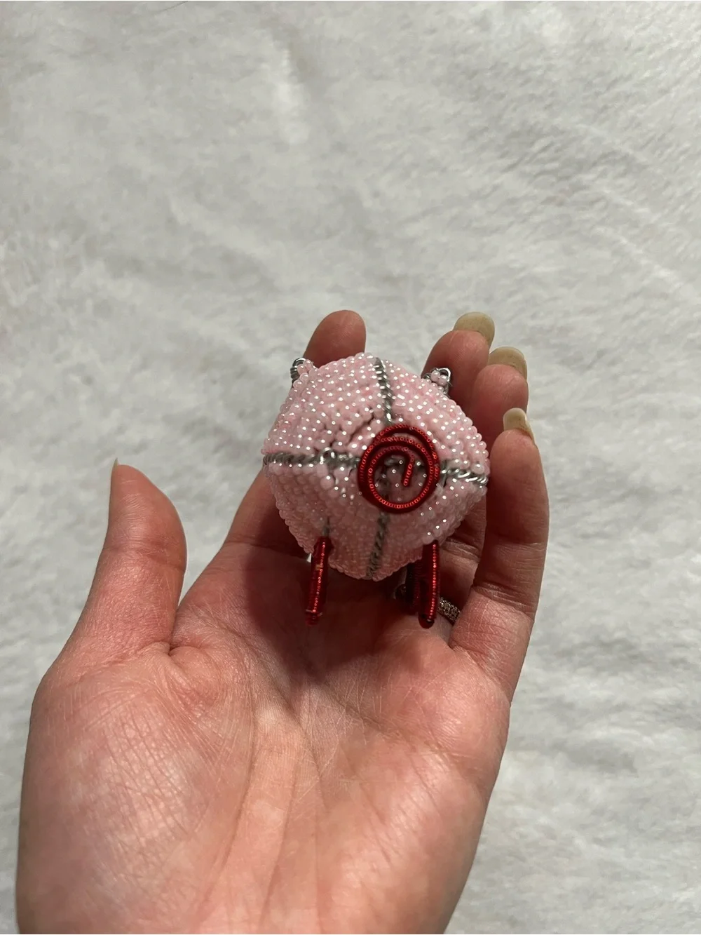 Pig Beaded Pink Pig Charm with Red Accents gift knick knacks